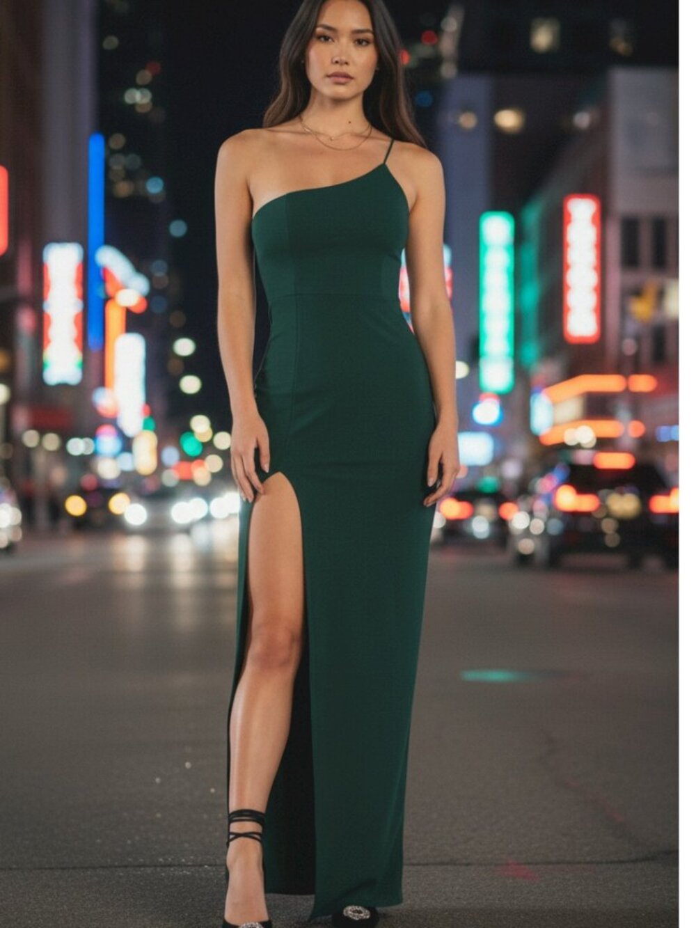 Keeper of My Heart Hunter Green One-Shoulder Maxi Dress Size Small NWOT